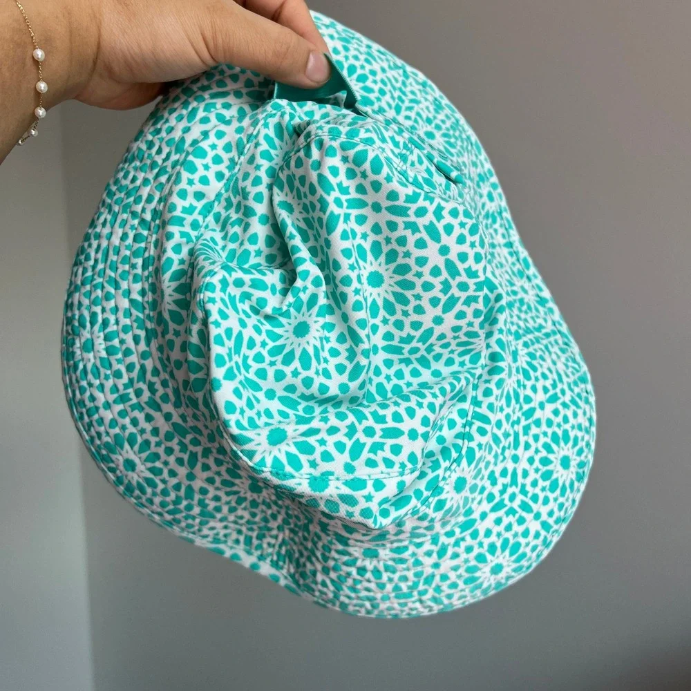 Coolibar Teal & White Floral Youth Bucket Sun Hat S/M  UPF 50+ High Performance